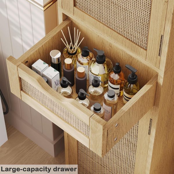 67" Tall Bathroom Floor  with 2 Door & Drawers,  Storage  with Adjustable Shelves,  Floor Storage  for Bathroom, Living Room, Entryway, Natural BMGZ113M - Image 6