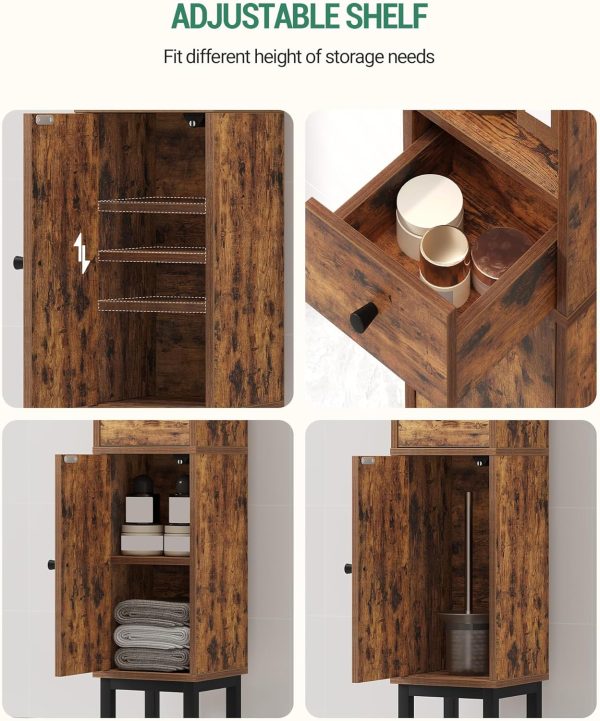 Bathroom Storage , Corner Floor  with Drawers and Doors,  Toilet Paper , Bathroom Organizer with Adjustable Shelf, for Small Spaces, Brown, BC19801B - Image 4