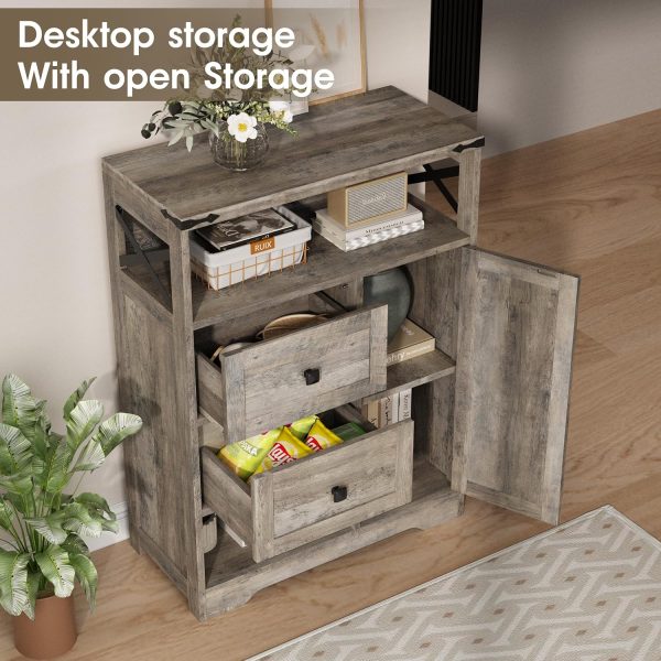 Storage  with 2 Drawers & Shelves,Freestanding Storage  with Doors & Open Storage,Floor Storage  for Living Room,Bathroom,Kitchen,Laundry,Grey - Image 4