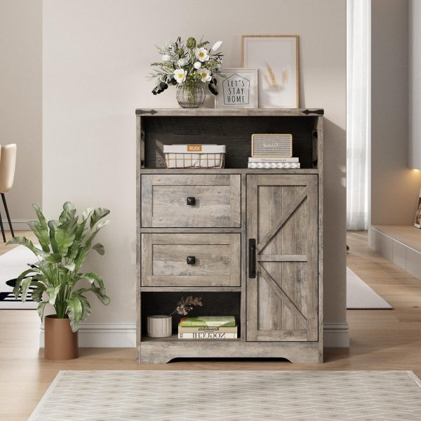 Storage  with 2 Drawers & Shelves,Freestanding Storage  with Doors & Open Storage,Floor Storage  for Living Room,Bathroom,Kitchen,Laundry,Grey - Image 5