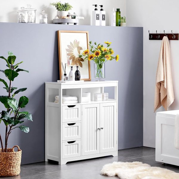 Bathroom Floor ,  Storage Organizer with 3 Drawers and 2 Open Shelves, Freestanding Storage  with a Large Bottom  for Bathroom, Living Room, Kitchen, White - Image 3