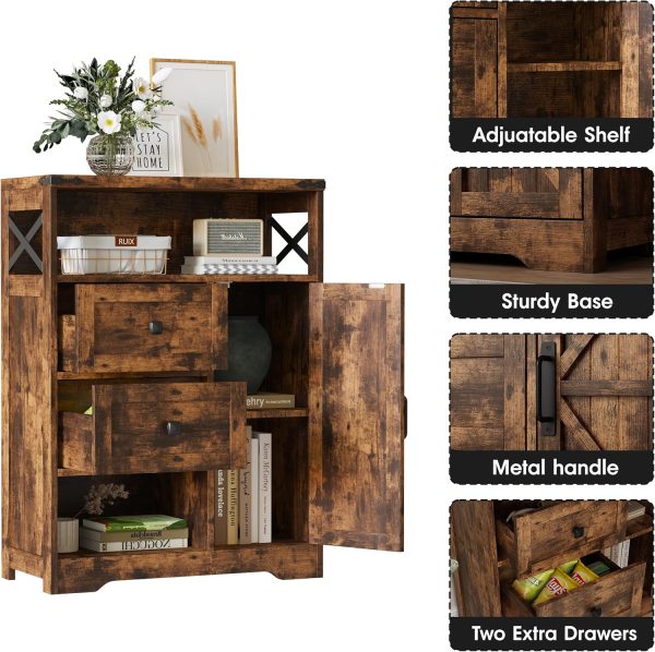 Storage  with 2 Drawers & Shelves,Freestanding Storage  with Doors & Open Storage,Floor Storage  for Living Room,Bathroom,Kitchen,Laundry,Brown - Image 3