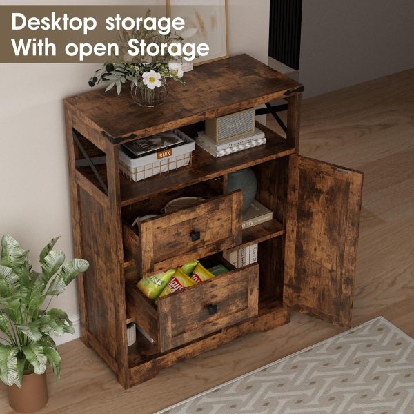 Storage  with 2 Drawers & Shelves,Freestanding Storage  with Doors & Open Storage,Floor Storage  for Living Room,Bathroom,Kitchen,Laundry,Brown - Image 4
