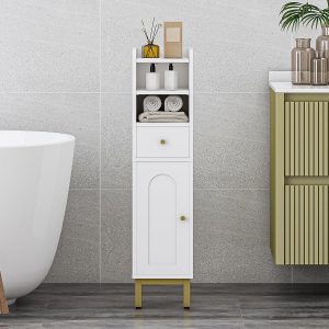Bathroom Storage , Corner Floor  with Drawers and Doors,  Toilet Paper , Bathroom Organizer with Adjustable Shelf, for Small Spaces, White BC19803G