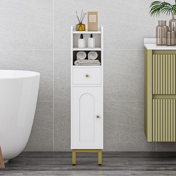 Bathroom Storage , Corner Floor  with Drawers and Doors,  Toilet Paper , Bathroom Organizer with Adjustable Shelf, for Small Spaces, White BC19803G