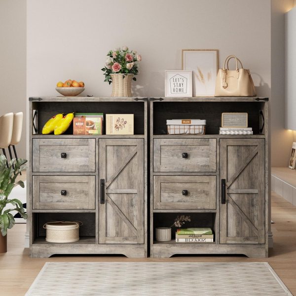 Storage  with 2 Drawers & Shelves,Freestanding Storage  with Doors & Open Storage,Floor Storage  for Living Room,Bathroom,Kitchen,Laundry,Grey - Image 6
