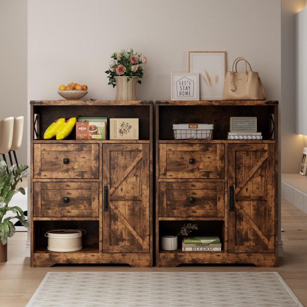 Storage  with 2 Drawers & Shelves,Freestanding Storage  with Doors & Open Storage,Floor Storage  for Living Room,Bathroom,Kitchen,Laundry,Brown - Image 5
